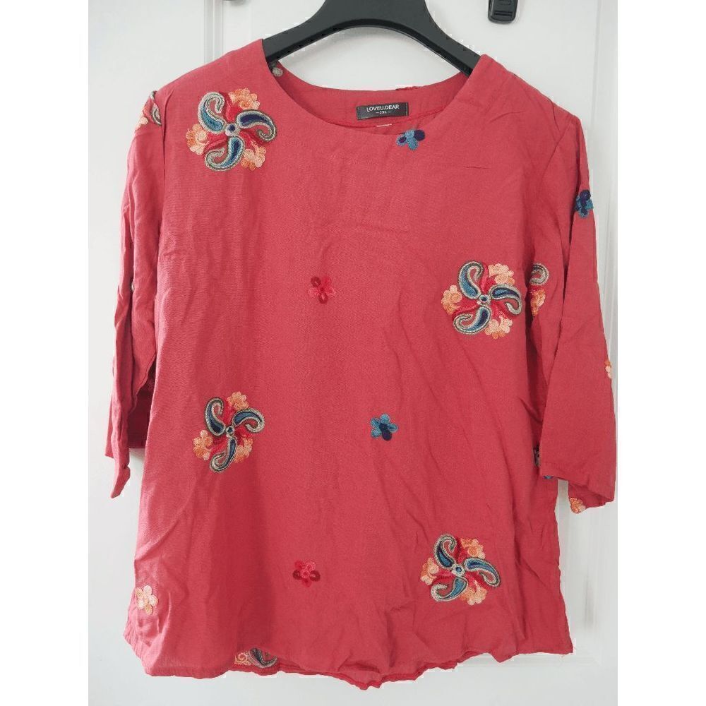 Women's Embroidered Pullover 3/4 Sleeves Blouse L
